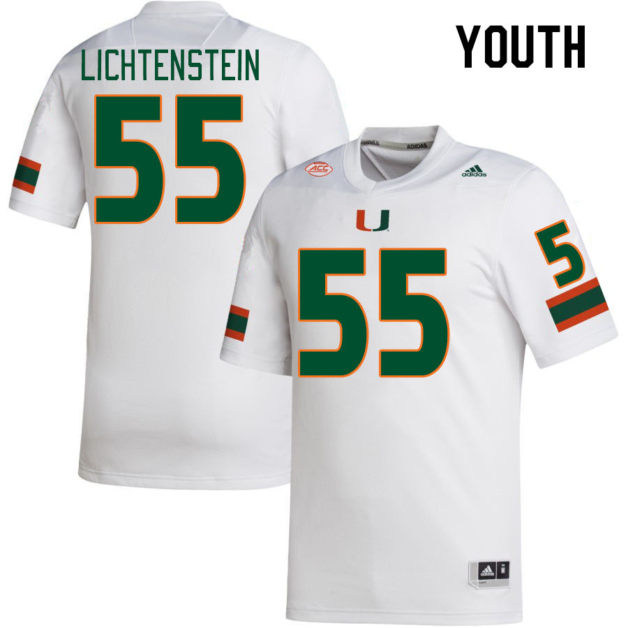 Youth #55 Jacob Lichtenstein Miami Hurricanes College Football Jerseys Stitched-White